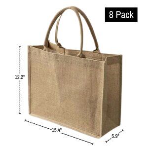 Jute Tote Bags with Handles | 8 Pack